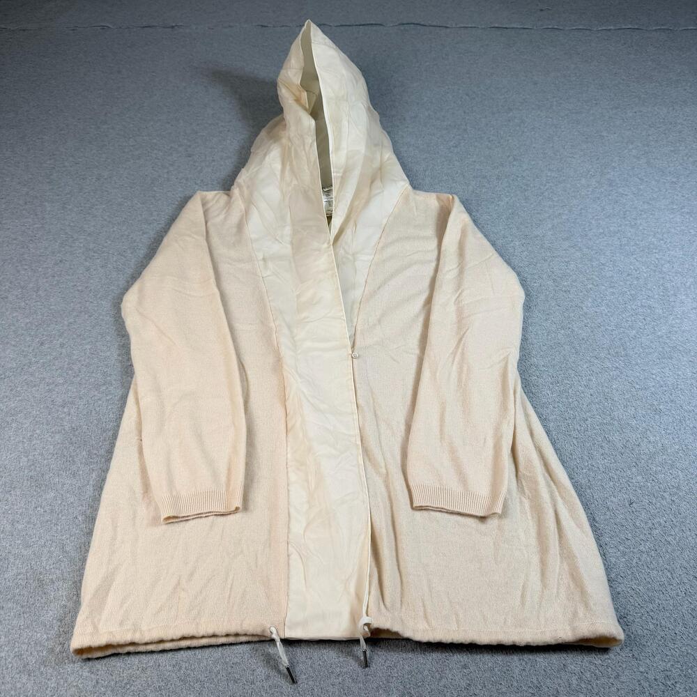 Fabiana Filippi Cashmere Silk Sweater Women XL Beige Cardigan Hood Jacket Italy
